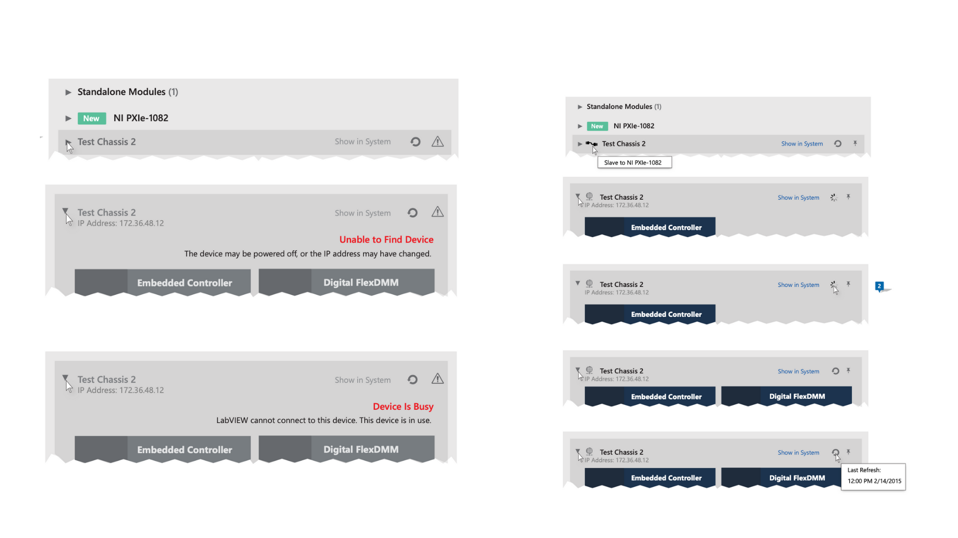 Chassis 'New' alerts and error state mockups