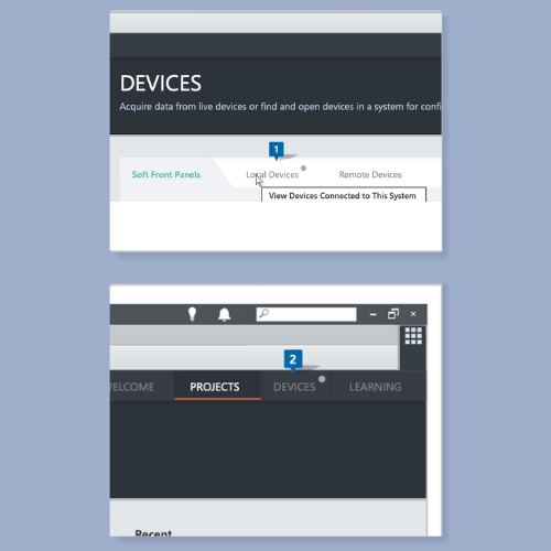 Device states — local devices tab and projects/devices navigation