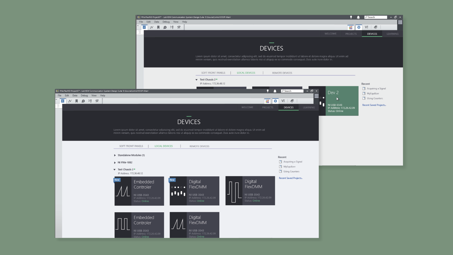 Existing LabVIEW Devices interface screenshots