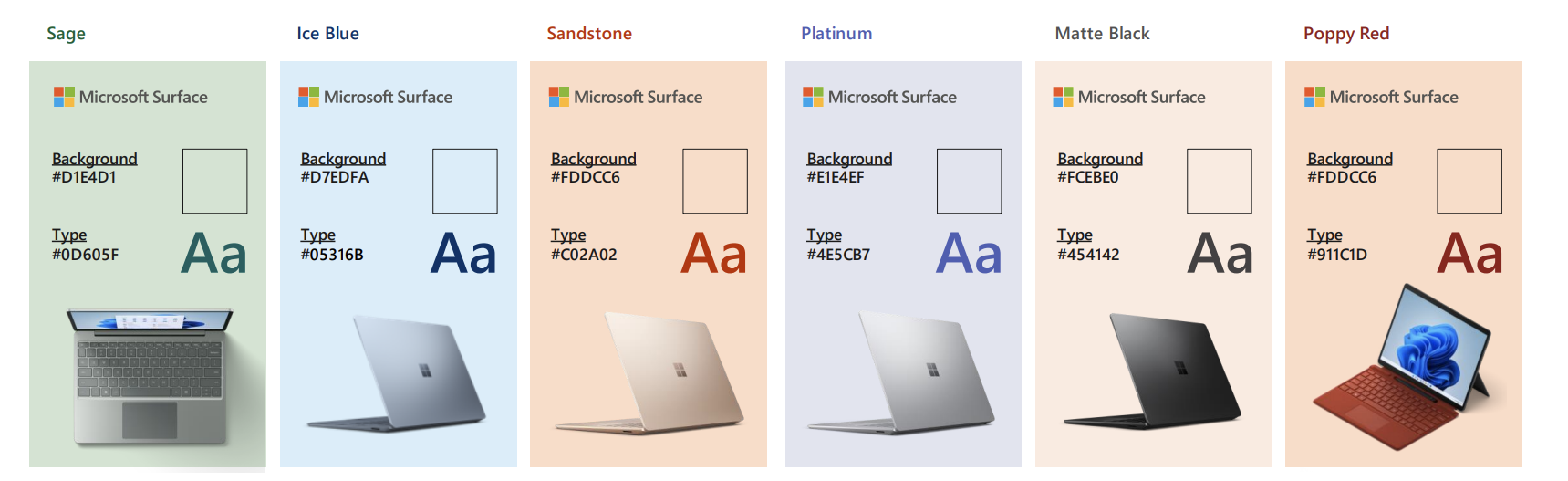 Surface Laptop 5 colorway and type research