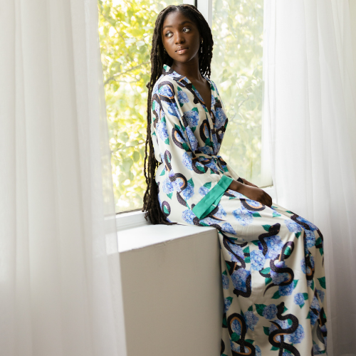 Hydrangea & Snake robe on model